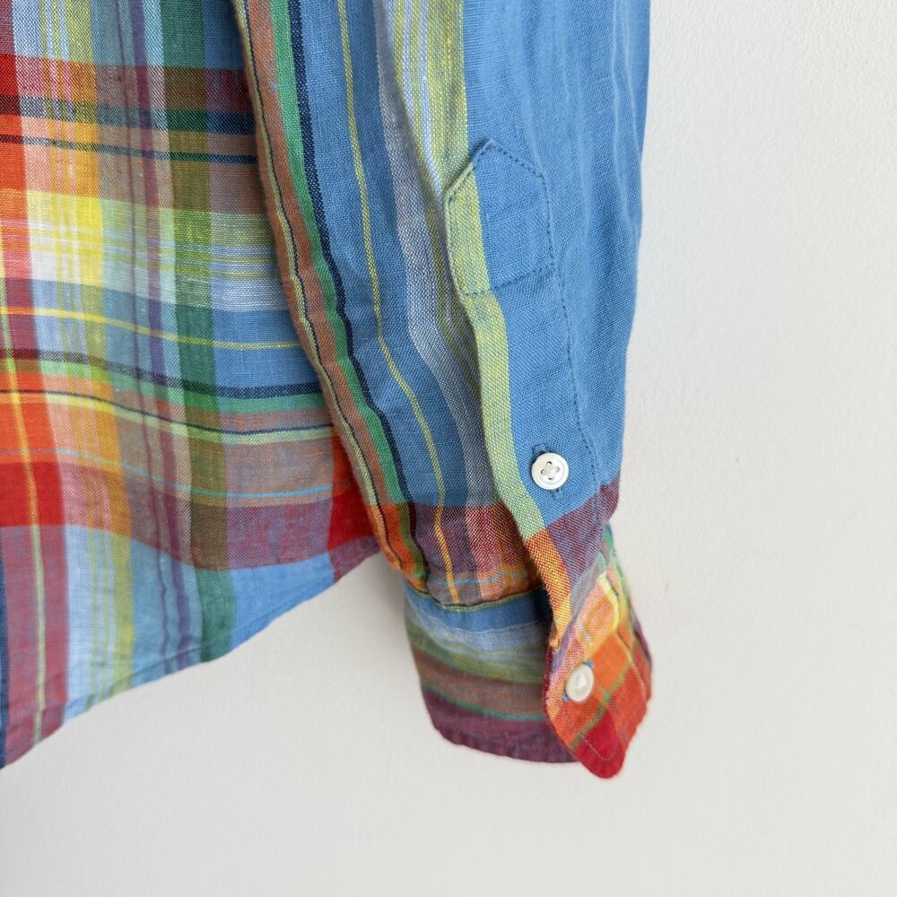 Polo Ralph Lauren Shirt Womens Small Plaid 100% Linen Button Up Long Sleeve - Picture 10 of 16